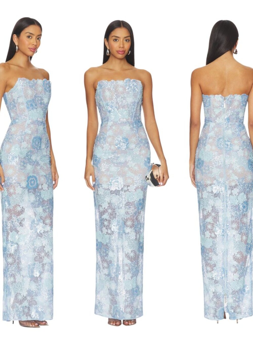 Bronx and Banco Farah Strapless Sequined Maxi Dress S Ocean Blue revolve NWOT